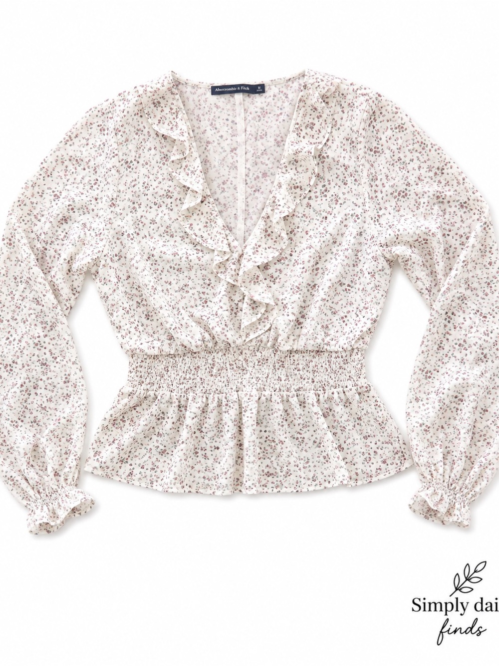 Abercrombie & Fitch Women’s M Floral Smocked Peplum Blouse Ruffle V Neck